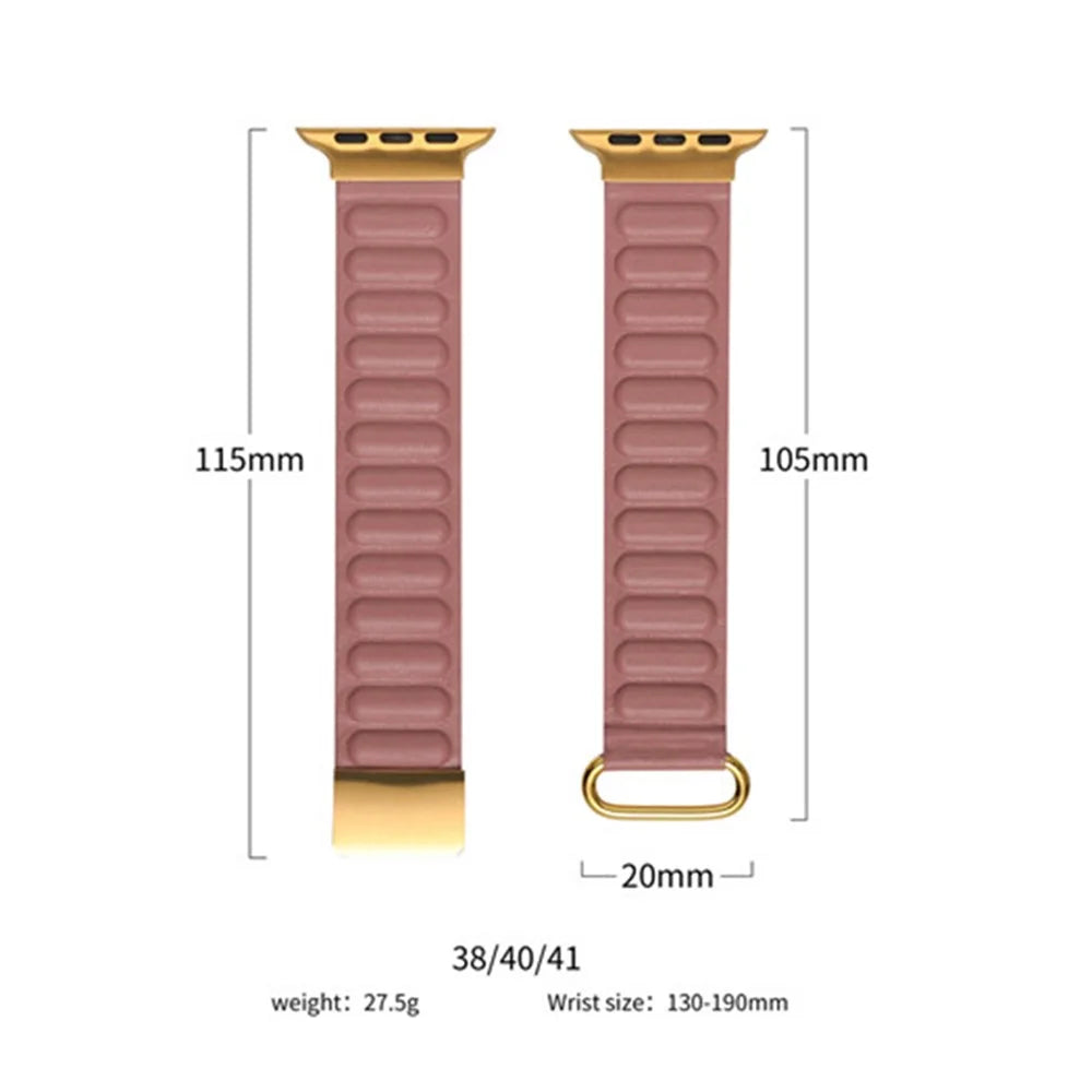 Watch Strap for Apple Watch Series 11 10 42mm / 9 8 7 41mm / SE3 SE2 SE 6 5 4 40mm / 3 2 1 38mm Magnetic Watchband Genuine Cow Leather Watch Strap - Orange - 3