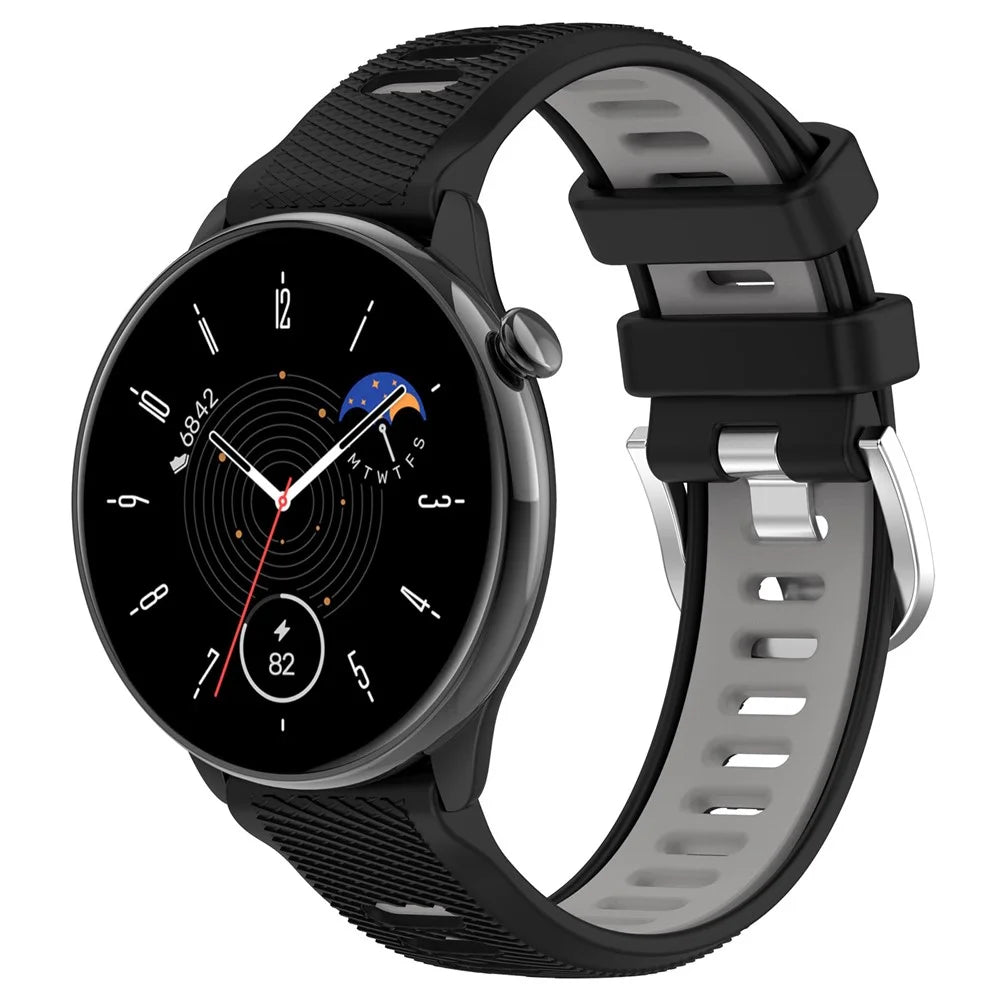 For Huami Amazfit GTR Mini / Bip 3 / Bip 3 Pro Silicone Watch Band 20mm Cross Stripe Dual-color Strap - Black+Grey - 5