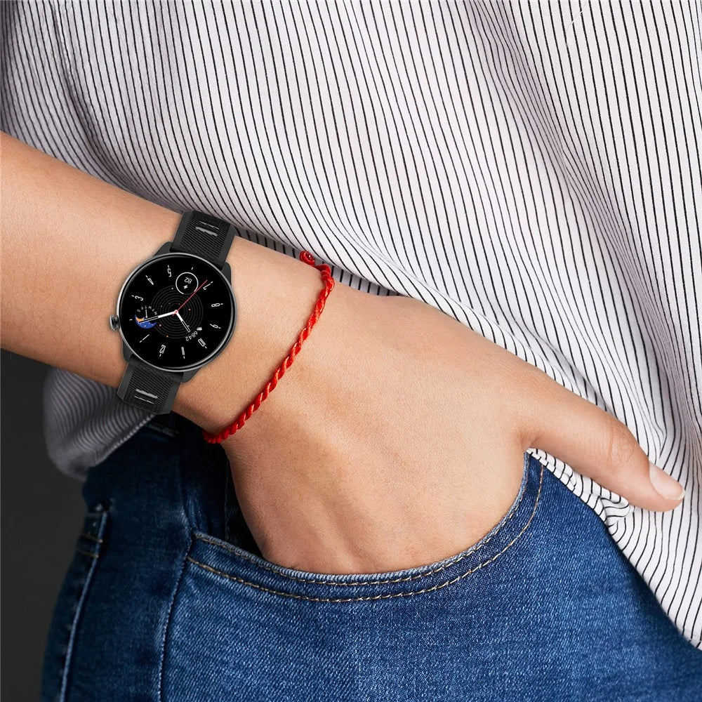 For Huami Amazfit GTR Mini / Bip 3 / Bip 3 Pro Silicone Watch Band 20mm Cross Stripe Dual-color Strap - Black+Grey - 6