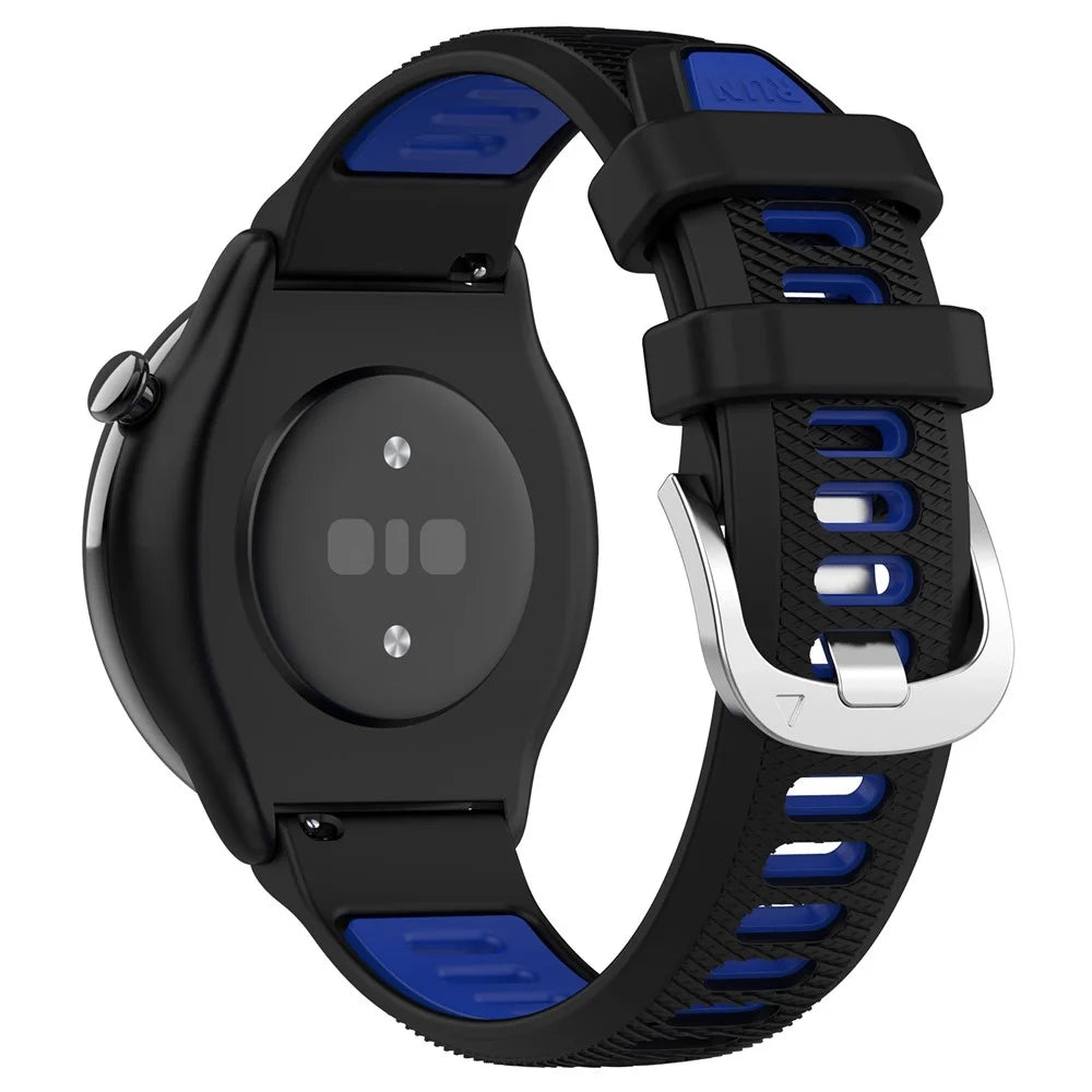 22mm Watch Band for Garmin Forerunner 265 / Honor Watch GS 3i , Silicone Cross Stripe Dual-color Strap Replacement - Black+Blue - 1