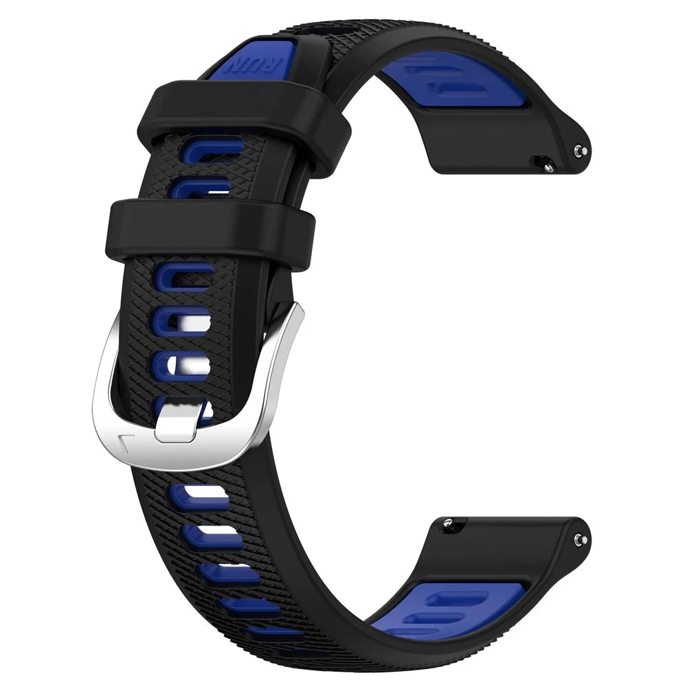 22mm Watch Band for Garmin Forerunner 265 / Honor Watch GS 3i , Silicone Cross Stripe Dual-color Strap Replacement - Black+Blue - 2