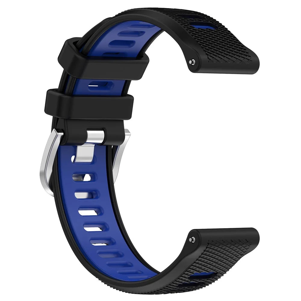 22mm Watch Band for Garmin Forerunner 265 / Honor Watch GS 3i , Silicone Cross Stripe Dual-color Strap Replacement - Black+Blue - 3