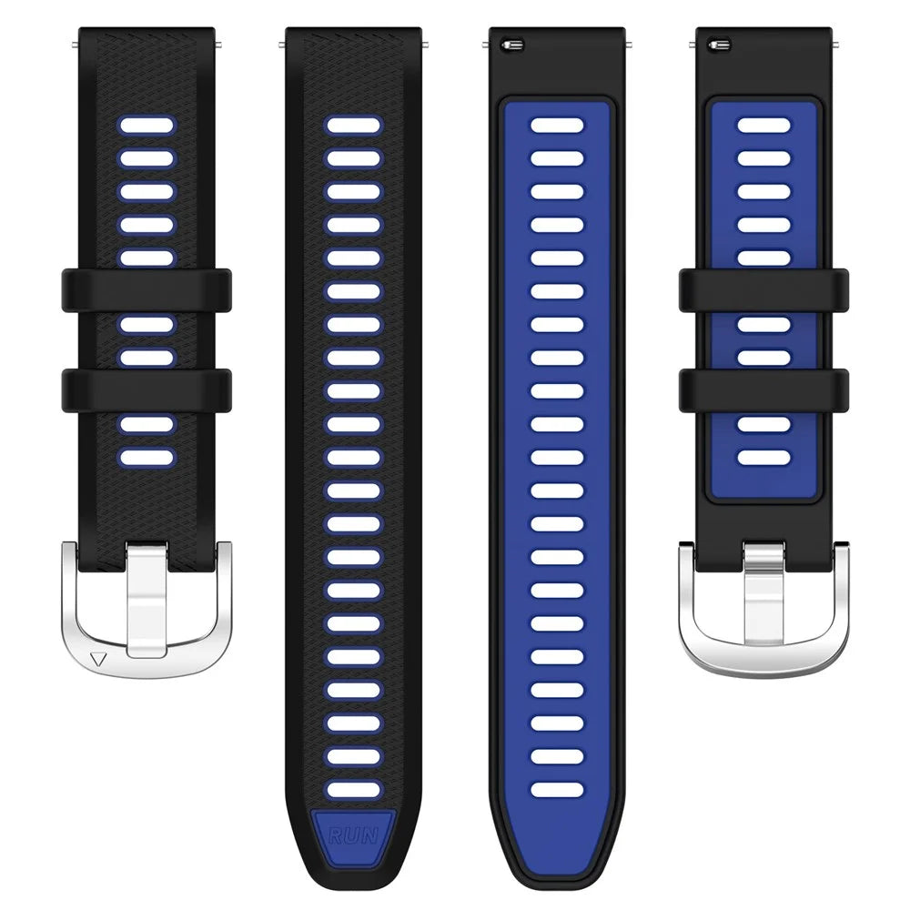 22mm Watch Band for Garmin Forerunner 265 / Honor Watch GS 3i , Silicone Cross Stripe Dual-color Strap Replacement - Black+Blue - 4