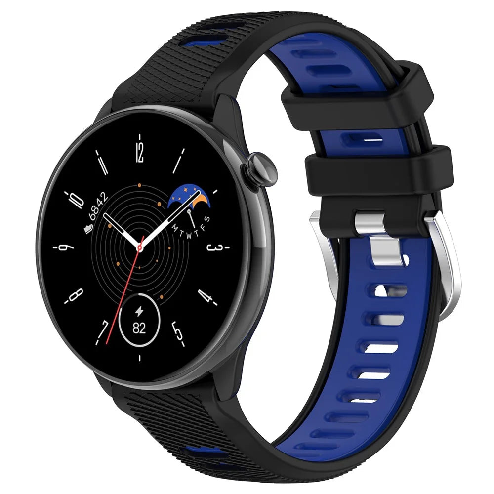 22mm Watch Band for Garmin Forerunner 265 / Honor Watch GS 3i , Silicone Cross Stripe Dual-color Strap Replacement - Black+Blue - 5