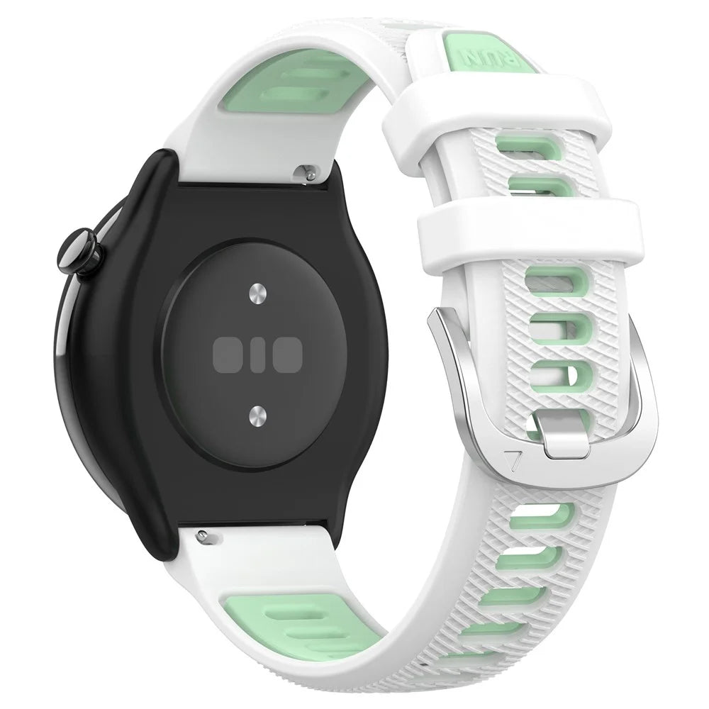 Silicone Watch Bands for Garmin Forerunner 265S / 255S / Venu 2S , 18mm Cross Stripe Dual-color Waterproof Strap - White+Teal Green - 1