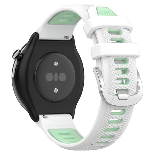 Silicone Watch Bands for Garmin Forerunner 265S / 255S / Venu 2S , 18mm Cross Stripe Dual-color Waterproof Strap - White+Teal Green - 1