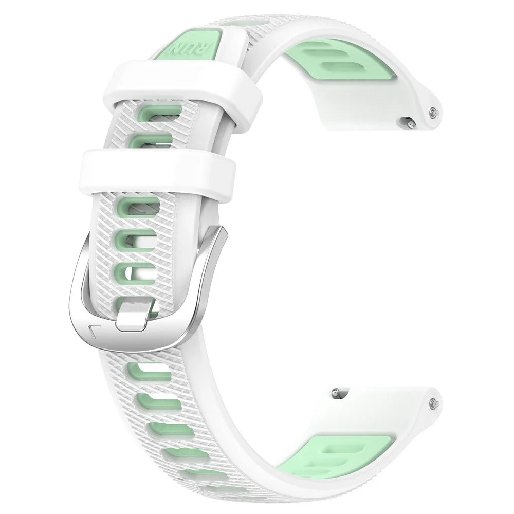 Silicone Watch Bands for Garmin Forerunner 265S / 255S / Venu 2S , 18mm Cross Stripe Dual-color Waterproof Strap - White+Teal Green - 2
