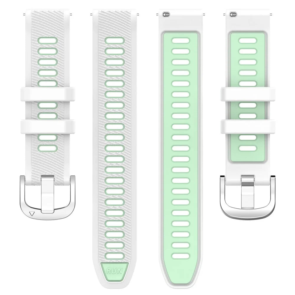 Silicone Watch Bands for Garmin Forerunner 265S / 255S / Venu 2S , 18mm Cross Stripe Dual-color Waterproof Strap - White+Teal Green - 4