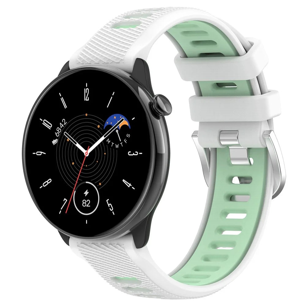 Silicone Watch Bands for Garmin Forerunner 265S / 255S / Venu 2S , 18mm Cross Stripe Dual-color Waterproof Strap - White+Teal Green - 5