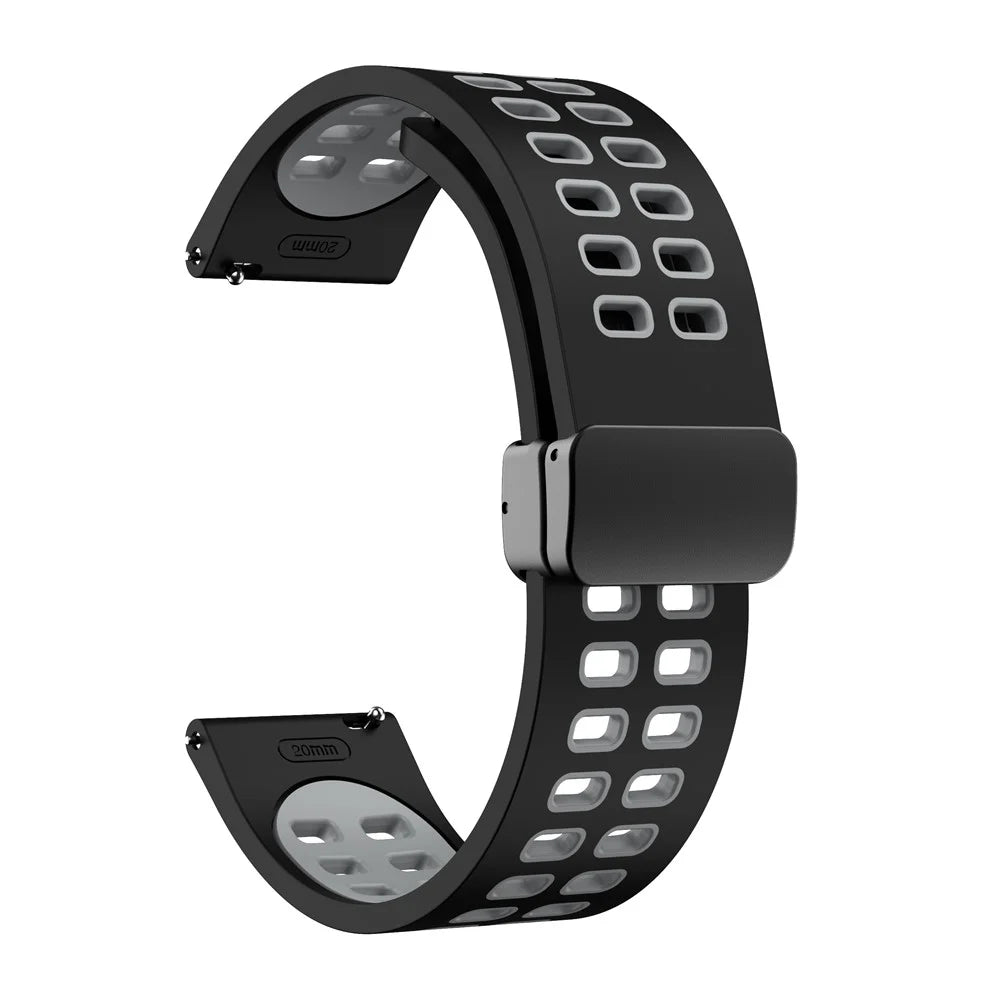Magnetic Watch Band for Huami Amazfit GTR Mini / Bip 3 / Bip 3 Pro , 20mm Silicone Dual-color Strap with Black Folding Buckle - Black+Grey - 1