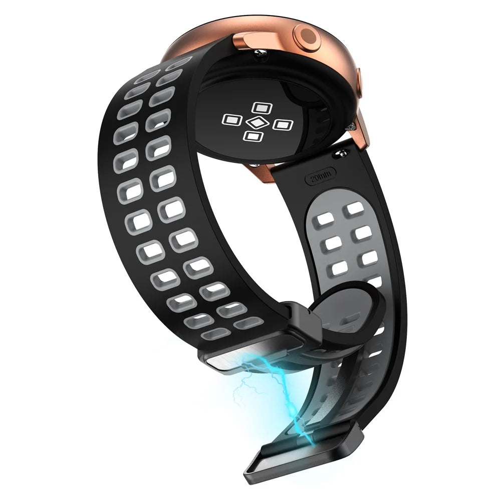 Magnetic Watch Band for Huami Amazfit GTR Mini / Bip 3 / Bip 3 Pro , 20mm Silicone Dual-color Strap with Black Folding Buckle - Black+Grey - 4