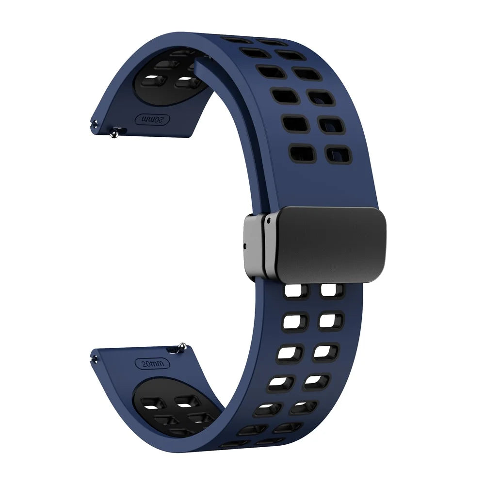 Silicone Watch Band for Garmin Forerunner 265 / Honor Watch GS 3i , 22mm Dual-color Magnetic Strap with Black Folding Buckle - Midnight Blue+Black - 1