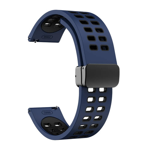 Silicone Watch Band for Garmin Forerunner 265 / Honor Watch GS 3i , 22mm Dual-color Magnetic Strap with Black Folding Buckle - Midnight Blue+Black - 1