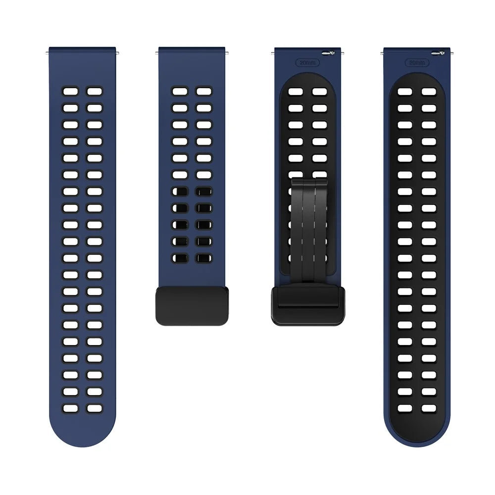Silicone Watch Band for Garmin Forerunner 265 / Honor Watch GS 3i , 22mm Dual-color Magnetic Strap with Black Folding Buckle - Midnight Blue+Black - 2