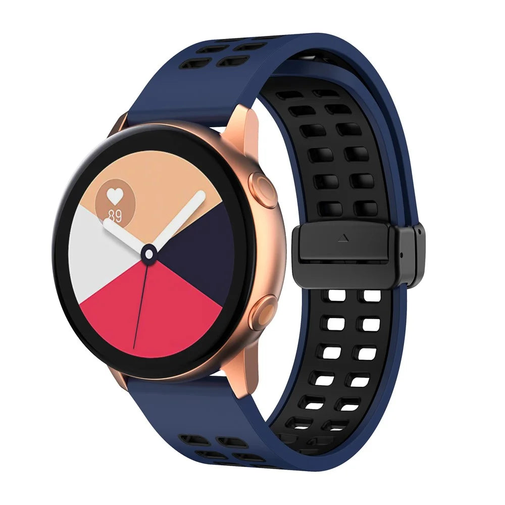 Silicone Watch Band for Garmin Forerunner 265 / Honor Watch GS 3i , 22mm Dual-color Magnetic Strap with Black Folding Buckle - Midnight Blue+Black - 3