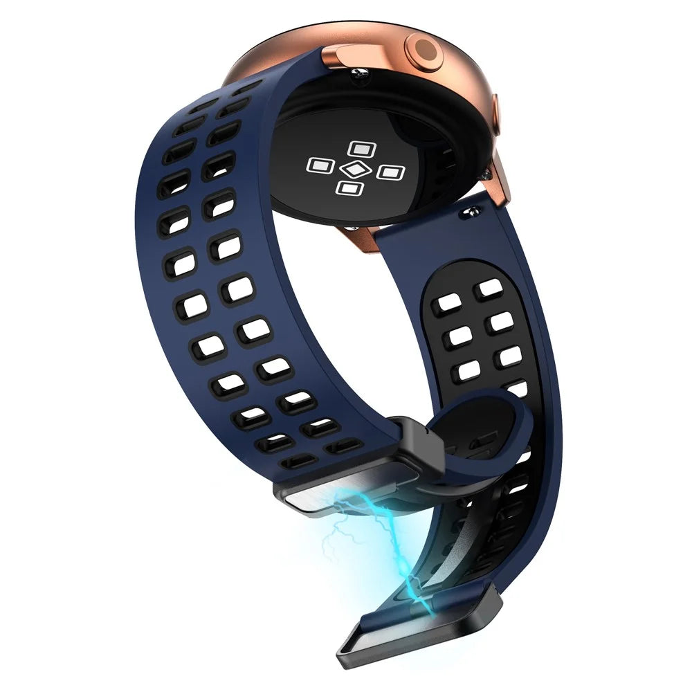 Silicone Watch Band for Garmin Forerunner 265 / Honor Watch GS 3i , 22mm Dual-color Magnetic Strap with Black Folding Buckle - Midnight Blue+Black - 4