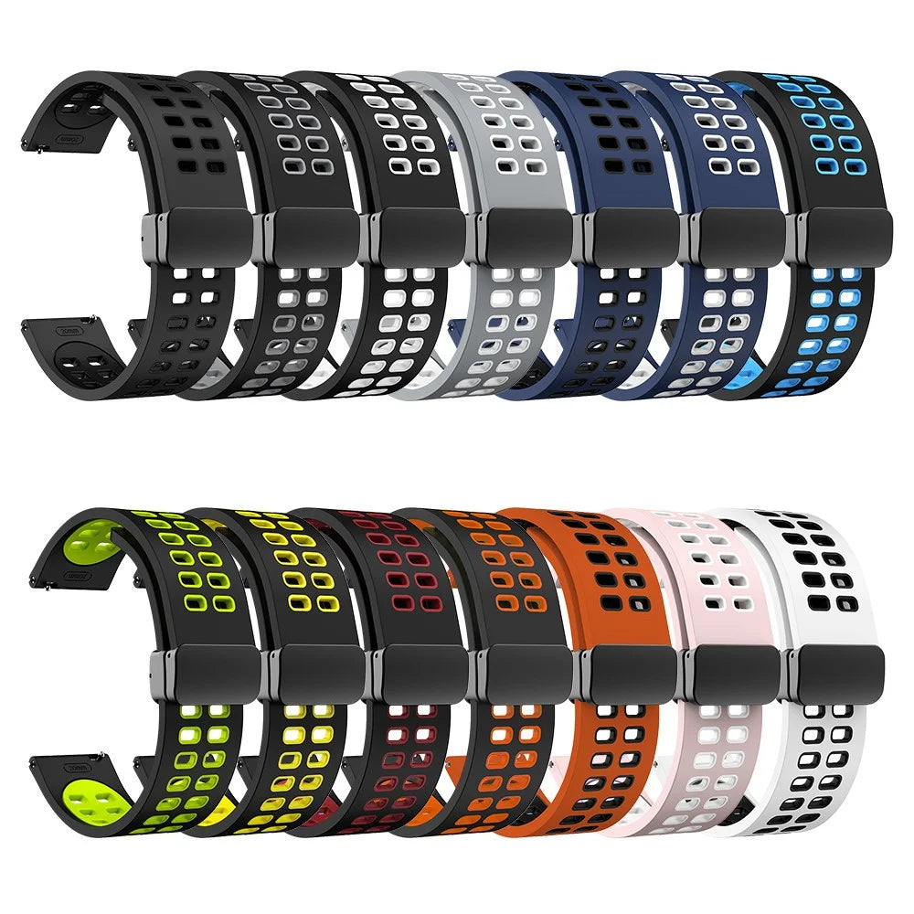 Silicone Watch Band for Garmin Forerunner 265 / Honor Watch GS 3i , 22mm Dual-color Magnetic Strap with Black Folding Buckle - Midnight Blue+Black - 6