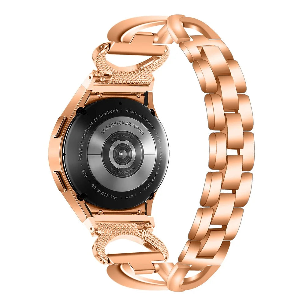 Watch Band for Samsung Galaxy Watch6 40mm 44mm / Watch6 Classic 43mm 47mm / Watch 5 40mm 44mm / Watch4 40mm 44mm Rhinestones Decor Alloy Wrist Strap with Connector - Rose Gold - 1