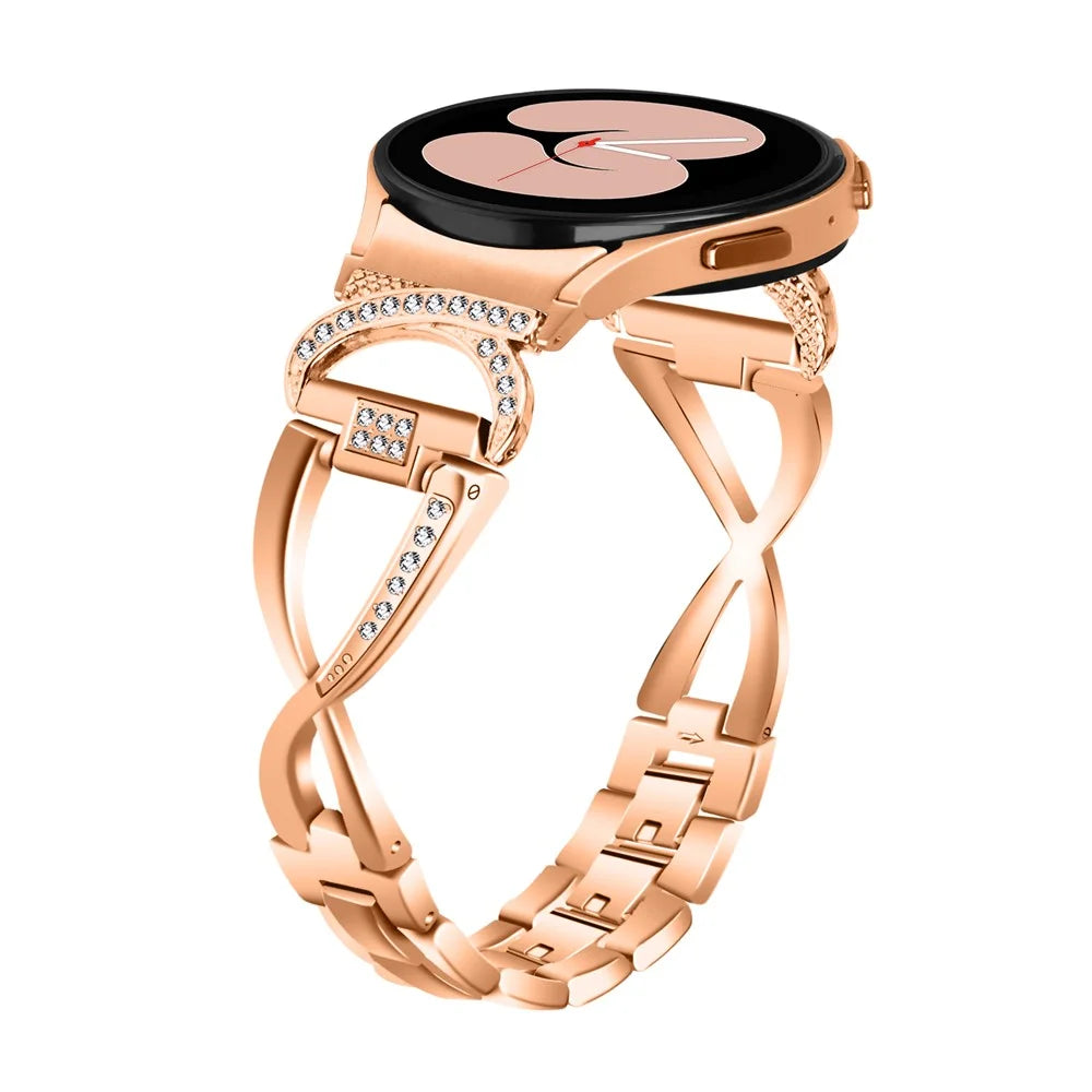 Watch Band for Samsung Galaxy Watch6 40mm 44mm / Watch6 Classic 43mm 47mm / Watch 5 40mm 44mm / Watch4 40mm 44mm Rhinestones Decor Alloy Wrist Strap with Connector - Rose Gold - 2