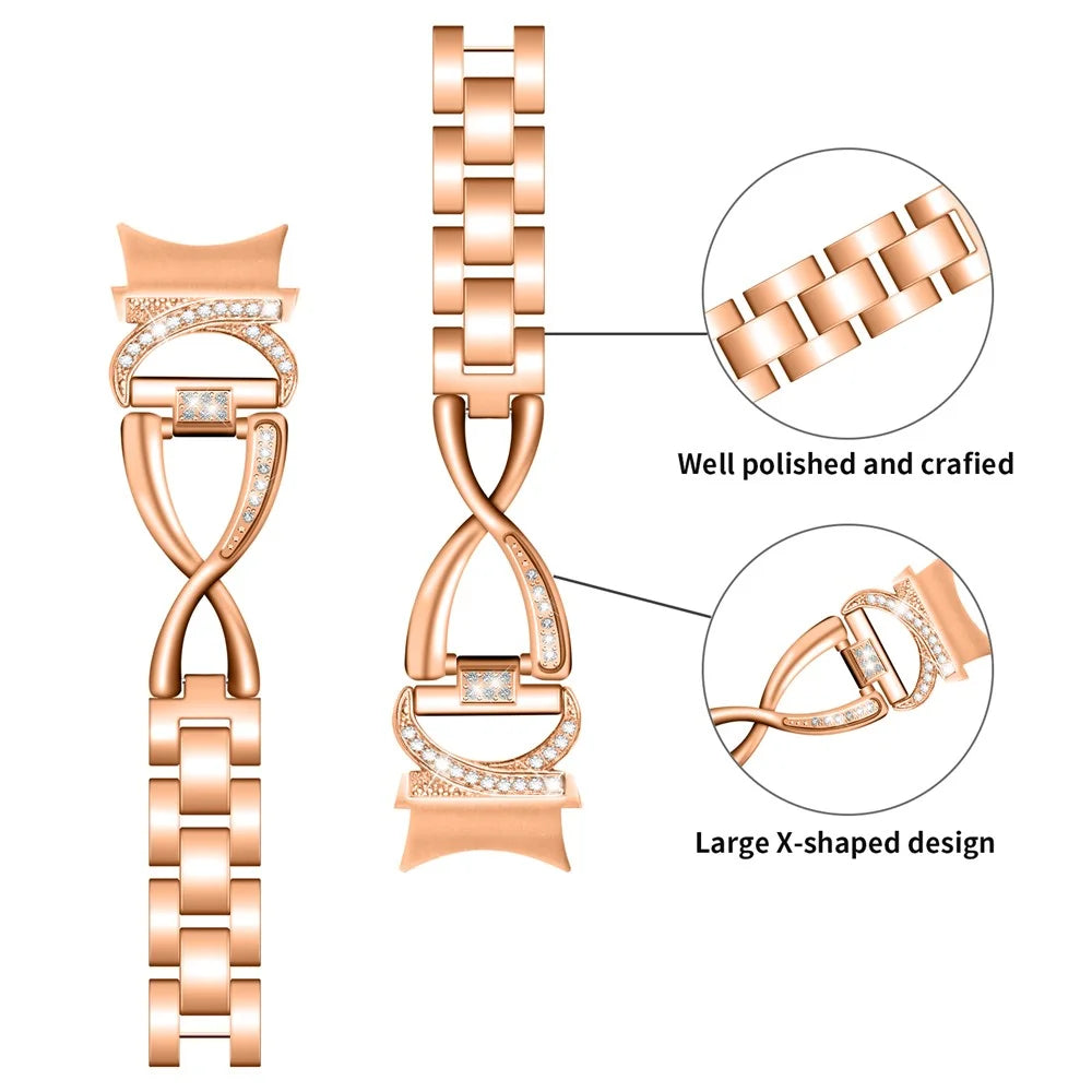 Watch Band for Samsung Galaxy Watch6 40mm 44mm / Watch6 Classic 43mm 47mm / Watch 5 40mm 44mm / Watch4 40mm 44mm Rhinestones Decor Alloy Wrist Strap with Connector - Rose Gold - 3