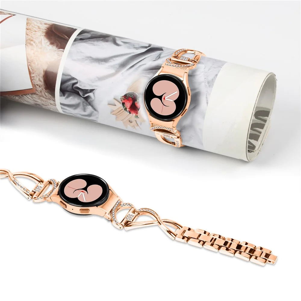 Watch Band for Samsung Galaxy Watch6 40mm 44mm / Watch6 Classic 43mm 47mm / Watch 5 40mm 44mm / Watch4 40mm 44mm Rhinestones Decor Alloy Wrist Strap with Connector - Rose Gold - 4