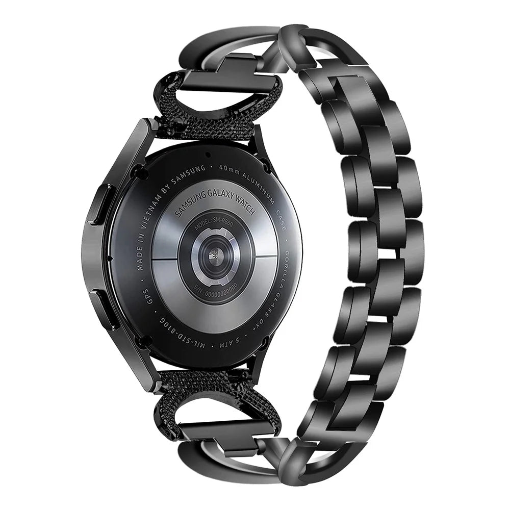 20mm Watch Strap for Samsung Galaxy Watch6 40mm 44mm / Watch6 Classic 43mm 47mm / Watch 5 40mm 44mm / Watch4 40mm 44mm Rhinestones Decor Alloy Wrist Band - Black - 1