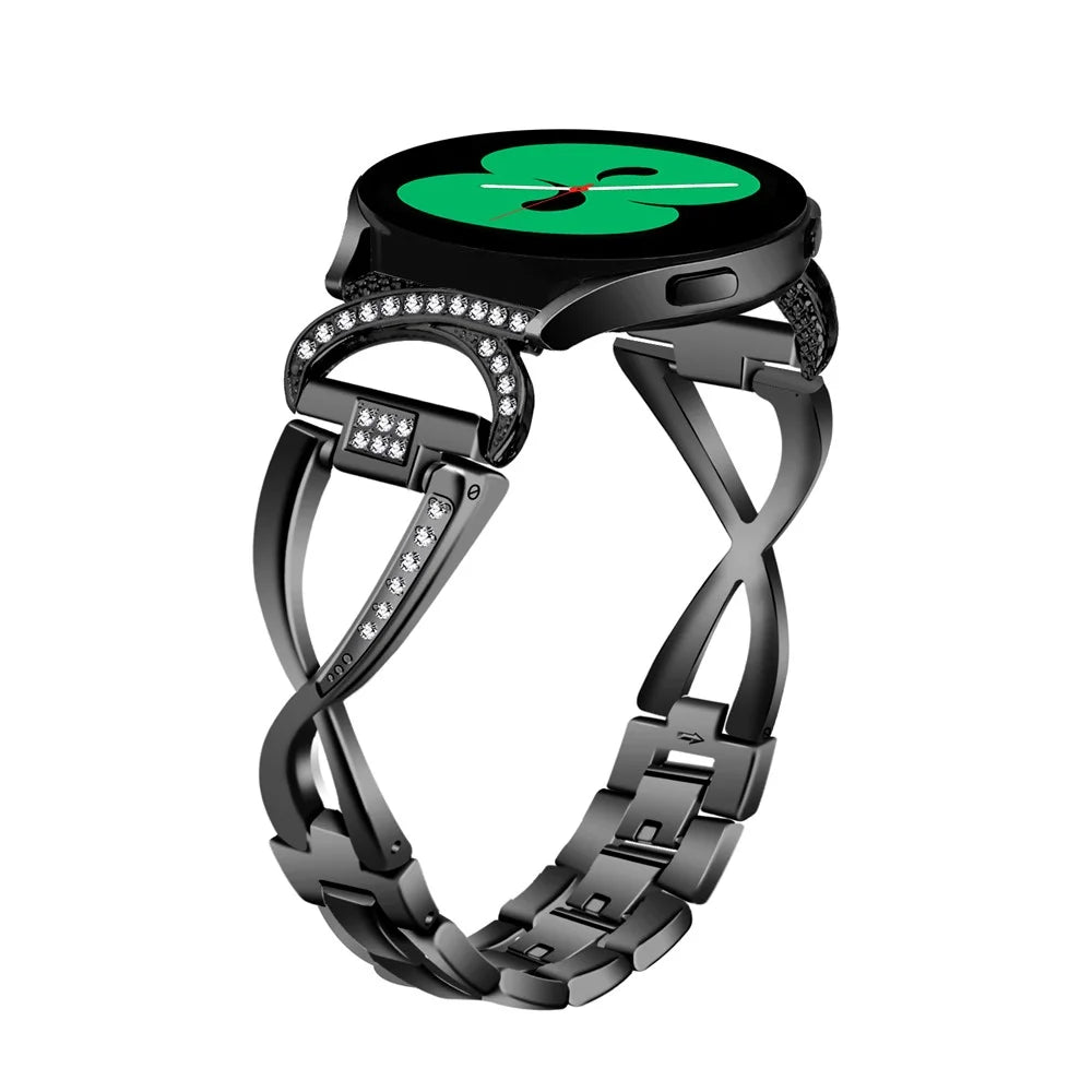 20mm Watch Strap for Samsung Galaxy Watch6 40mm 44mm / Watch6 Classic 43mm 47mm / Watch 5 40mm 44mm / Watch4 40mm 44mm Rhinestones Decor Alloy Wrist Band - Black - 2