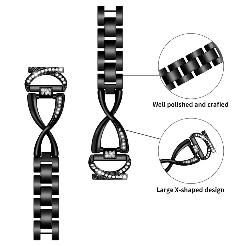 20mm Watch Strap for Samsung Galaxy Watch6 40mm 44mm / Watch6 Classic 43mm 47mm / Watch 5 40mm 44mm / Watch4 40mm 44mm Rhinestones Decor Alloy Wrist Band - Black - 3