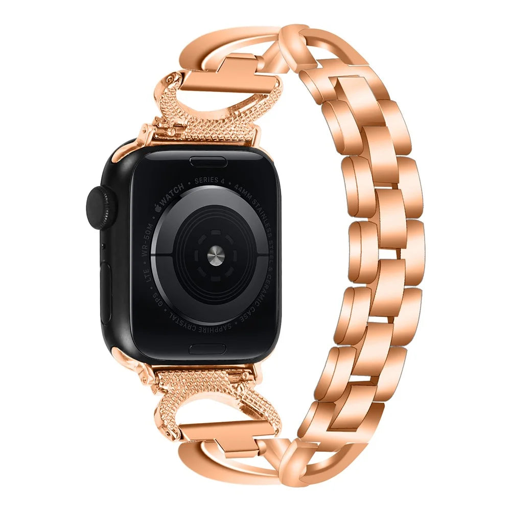 Alloy Watch Band for Apple Watch Series 11 10 42mm / 9 8 7 41mm / SE3 SE2 SE 6 5 4 40mm / 3 2 1 38mm Rhinestones Decor Wrist Strap - Rose Gold - 1