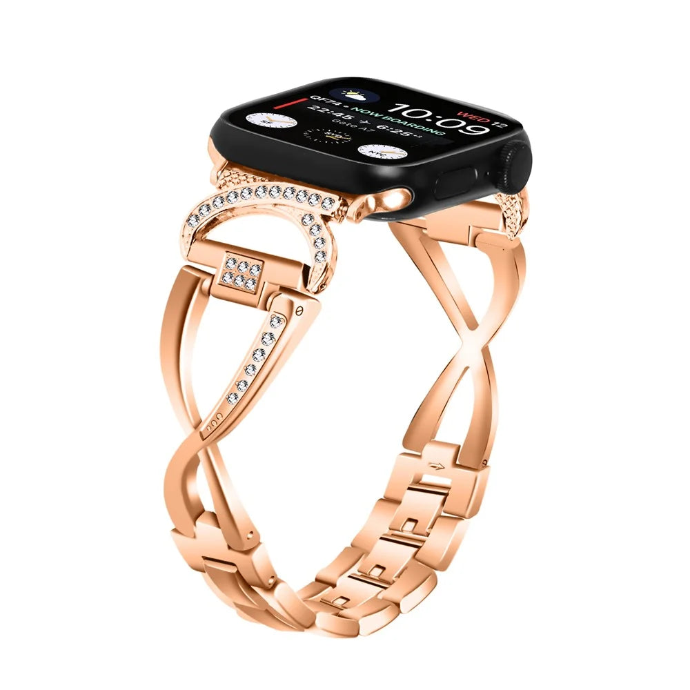 Alloy Watch Band for Apple Watch Series 11 10 42mm / 9 8 7 41mm / SE3 SE2 SE 6 5 4 40mm / 3 2 1 38mm Rhinestones Decor Wrist Strap - Rose Gold - 2