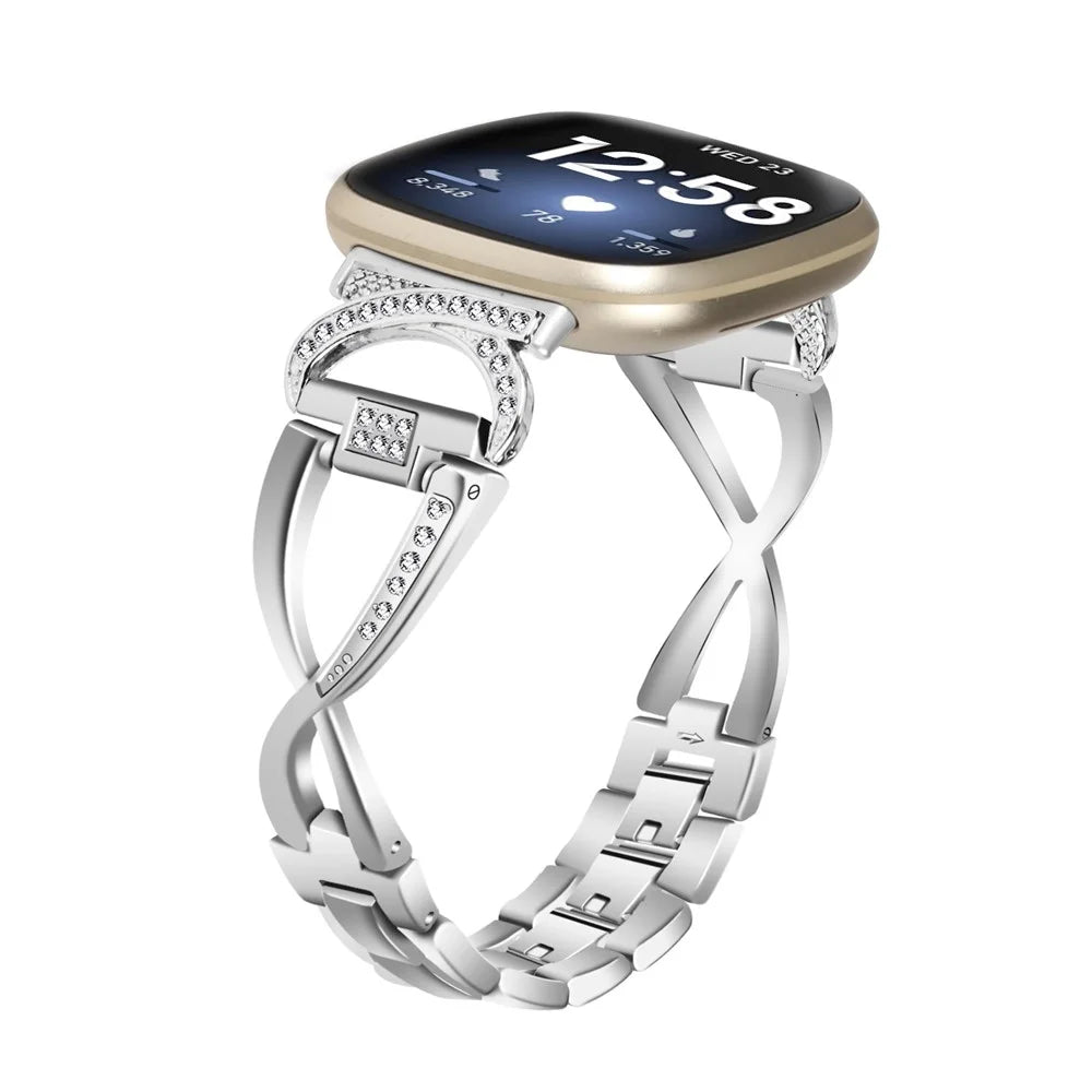 Alloy Watch Band for Fitbit Versa 3 / Versa 4 / Sense 2 , Rhinestones Decor Strap Stylish Bling Bracelet - Silver - 2