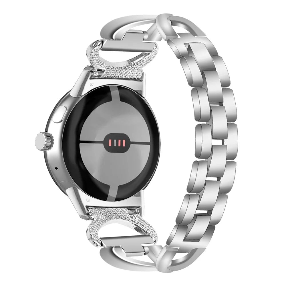 For Google Pixel Watch 4 41mm / Watch 3 41mm / Watch 2 / Watch Alloy Band Rhinestones Decor Replacement Bracelet Watch Strap - Silver - 1