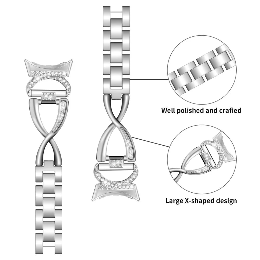For Google Pixel Watch 4 41mm / Watch 3 41mm / Watch 2 / Watch Alloy Band Rhinestones Decor Replacement Bracelet Watch Strap - Silver - 3