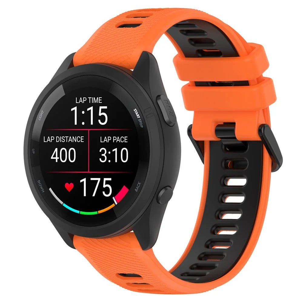 For Garmin Forerunner 265S Silicone Watch Bands 18mm Dual Color Replacement Strap - Orange+Black - 4