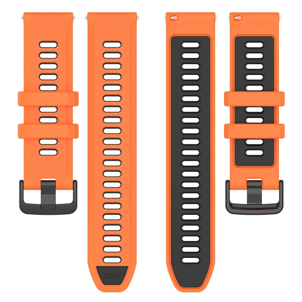 For Garmin Forerunner 265S Silicone Watch Bands 18mm Dual Color Replacement Strap - Orange+Black - 5