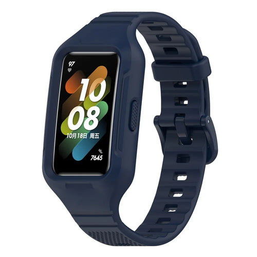 For Huawei Band 6 / 6 Pro / Band 7 / Band 8 / Band 8 NFC / Band 9 / Band 9 NFC / Honor Band 6 / 7 Sports Silicone Watch Band with Case - Midnight Blue - 1