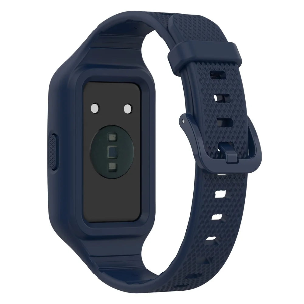 For Huawei Band 6 / 6 Pro / Band 7 / Band 8 / Band 8 NFC / Band 9 / Band 9 NFC / Honor Band 6 / 7 Sports Silicone Watch Band with Case - Midnight Blue - 2