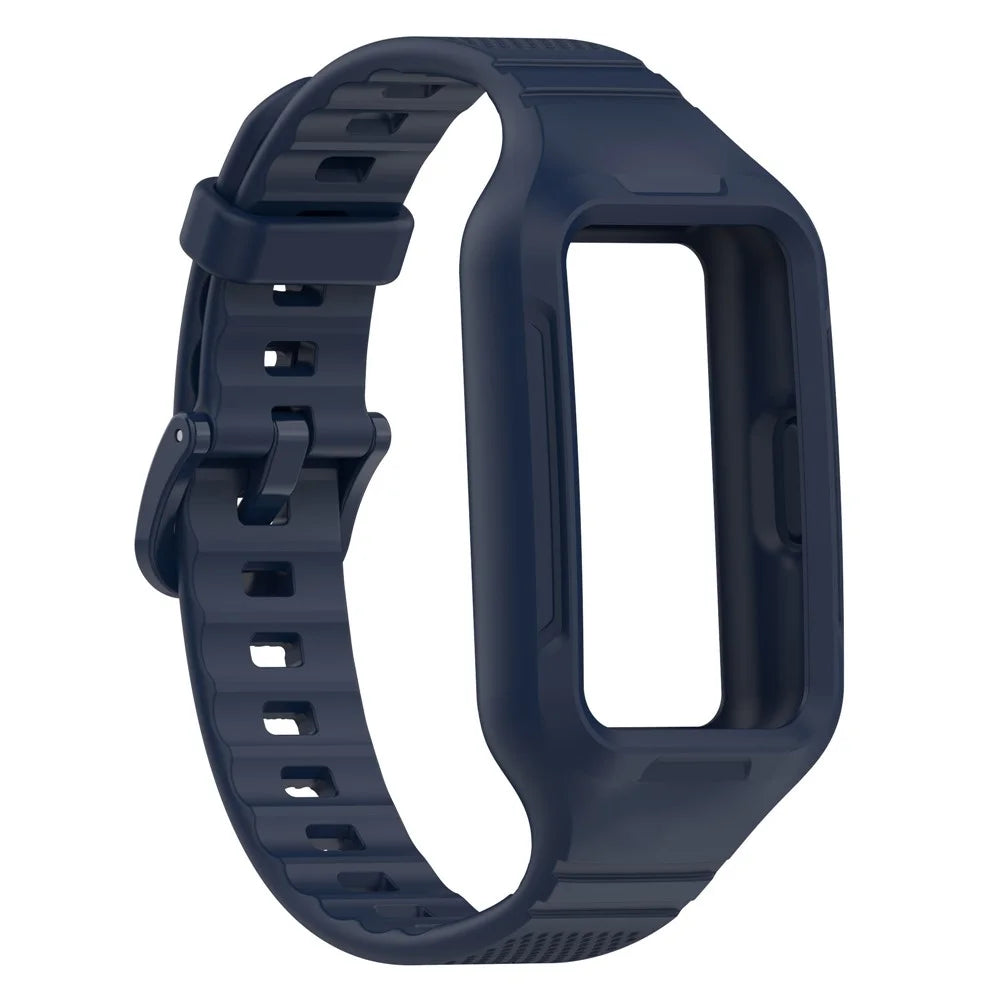 For Huawei Band 6 / 6 Pro / Band 7 / Band 8 / Band 8 NFC / Band 9 / Band 9 NFC / Honor Band 6 / 7 Sports Silicone Watch Band with Case - Midnight Blue - 4