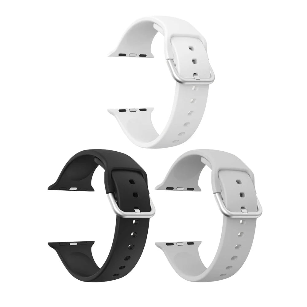 3Pcs Watch Band for Apple Watch Ultra 49mm Soft Silicone Strap Replacement - White+Black+Light Grey - 2