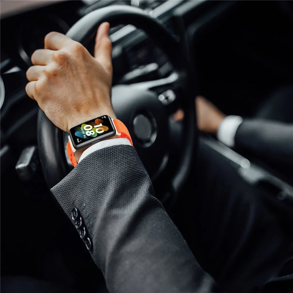 For Huawei Band 7 Replacement Watch Band Nylon Adjustable Wrist Strap - Orange - 7