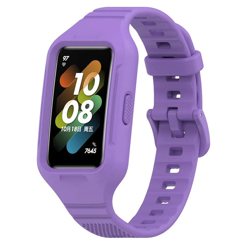 For Huawei Band 8 / Band 8 NFC / Band 9 / Band 9 NFC / Band 7 / Honor Band 6 Silicone Watch Strap Watch Band with Case - Purple - 1
