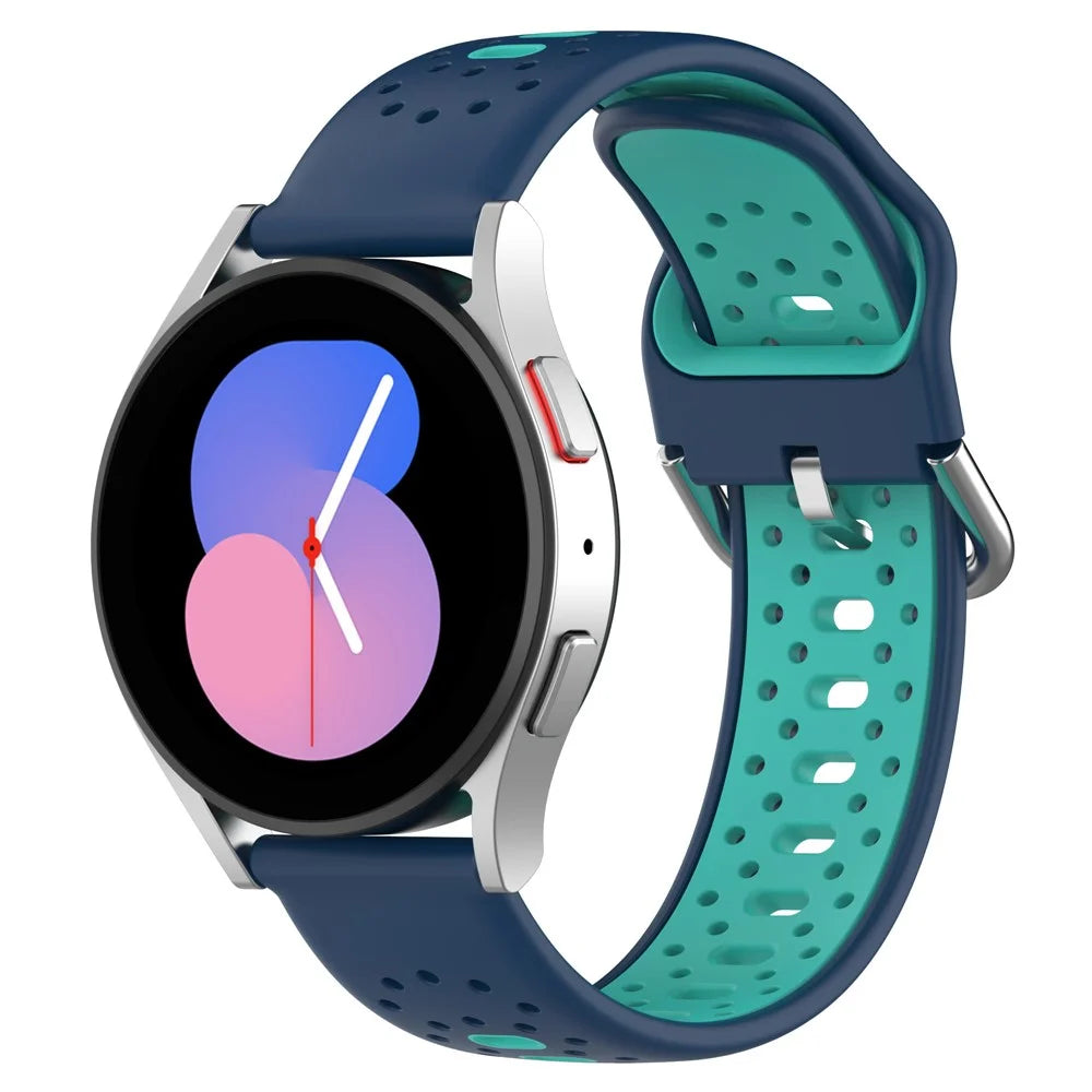 For Samsung Galaxy Watch6 40mm 44mm / Watch6 Classic 43mm 47mm / Watch 5 40mm 44mm / Watch4 40mm 44mm Dual Color Silicone Watch Band 20mm Replacement Strap - Blue / Green - 2