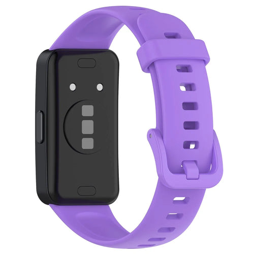 For Huawei Band 10 / 10 NFC / Band 8 / Band 8 NFC / Band 9 / Band 9 NFC Silicone Watch Strap Breathable Soft Watch Band with Buckle - Purple - 1
