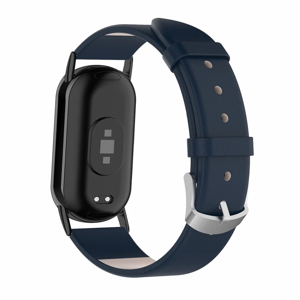 For Xiaomi Smart Band 9 NFC / Band 9 / Band 8 NFC / Band 8 Genuine Cow Leather Watch Bands Replacement Bracelet with Connector - Dark Blue - 1