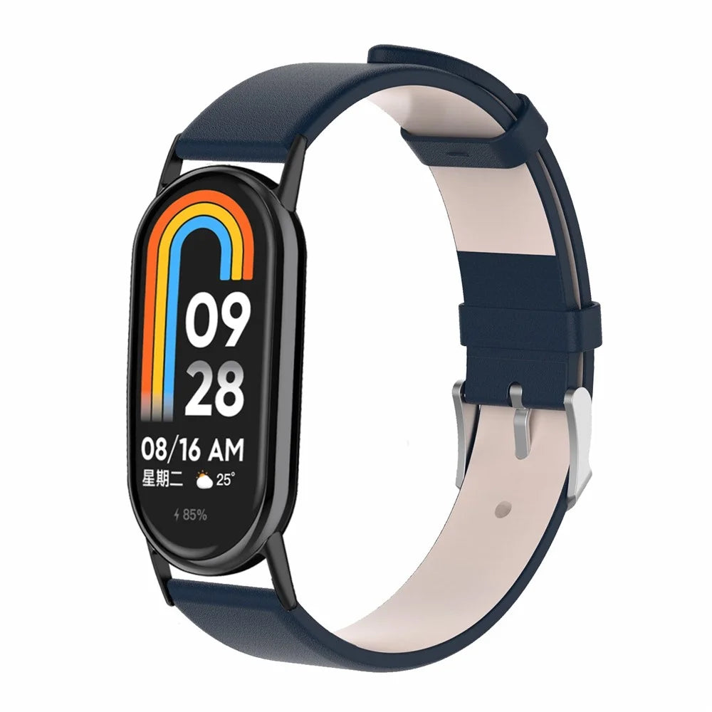 For Xiaomi Smart Band 9 NFC / Band 9 / Band 8 NFC / Band 8 Genuine Cow Leather Watch Bands Replacement Bracelet with Connector - Dark Blue - 2