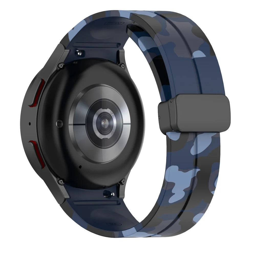 For Samsung Galaxy Watch 5 Pro 45mm Silicone Watch Band Adjustable Camouflage Strap with Magnetic Folding Buckle - Camouflage Midnight Blue - 1