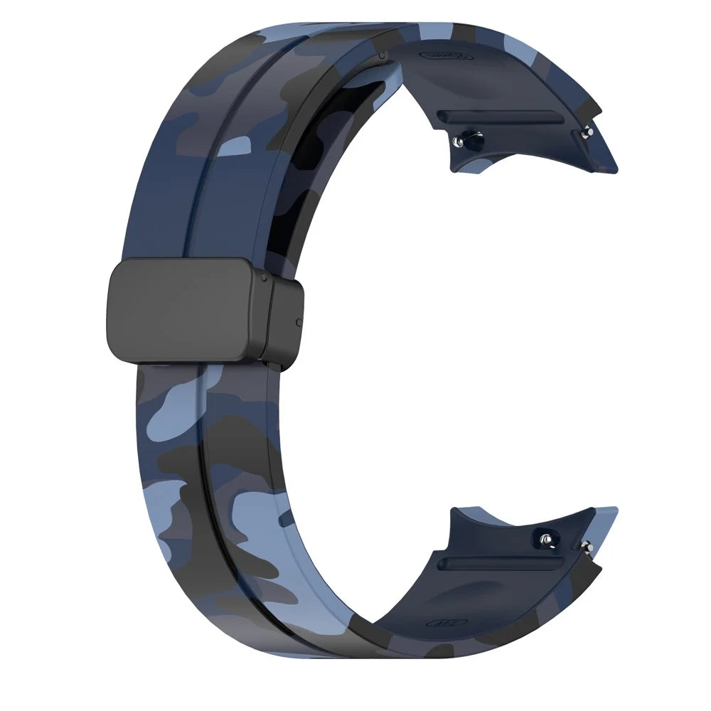 For Samsung Galaxy Watch 5 Pro 45mm Silicone Watch Band Adjustable Camouflage Strap with Magnetic Folding Buckle - Camouflage Midnight Blue - 2