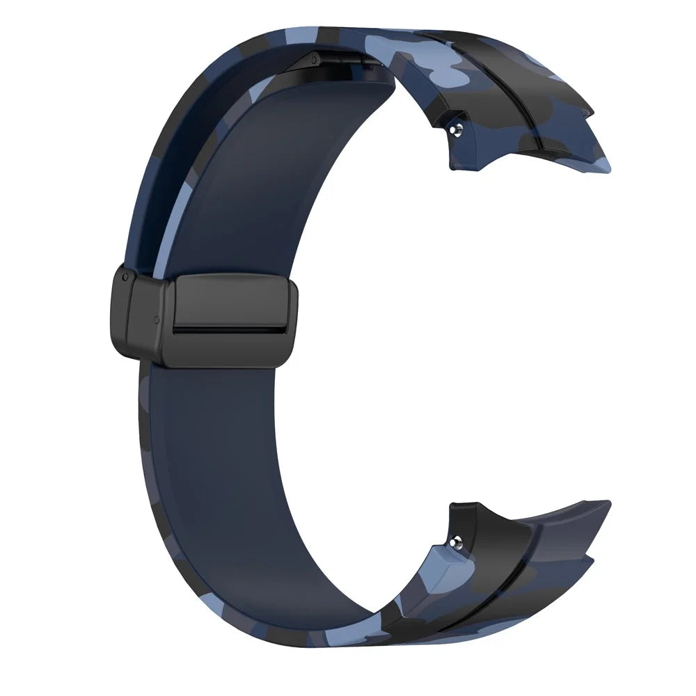 For Samsung Galaxy Watch 5 Pro 45mm Silicone Watch Band Adjustable Camouflage Strap with Magnetic Folding Buckle - Camouflage Midnight Blue - 3