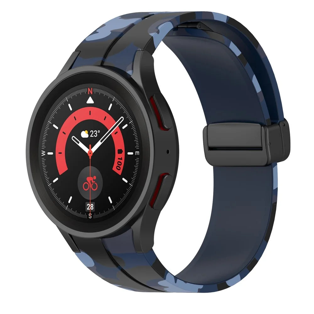 For Samsung Galaxy Watch 5 Pro 45mm Silicone Watch Band Adjustable Camouflage Strap with Magnetic Folding Buckle - Camouflage Midnight Blue - 4
