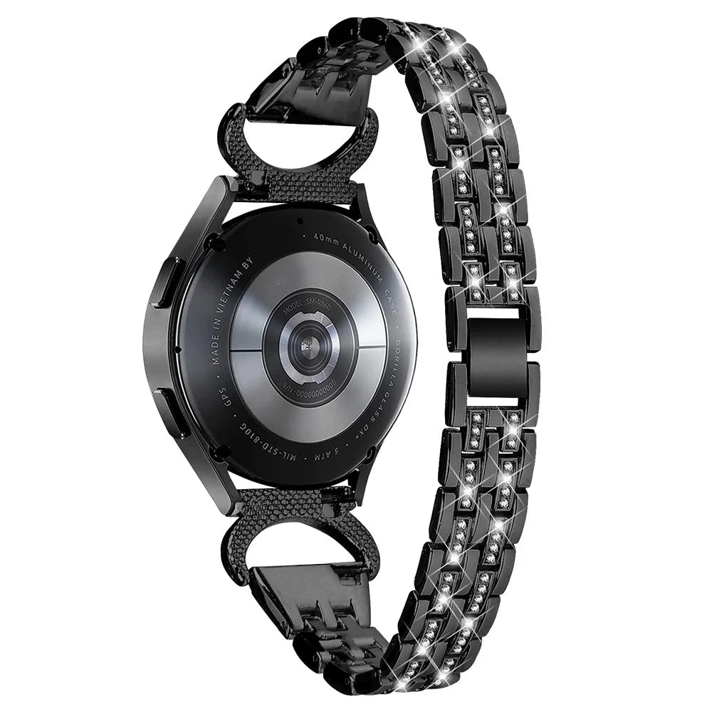 Stainless Steel Watch Band for Samsung Galaxy Watch6 40mm 44mm / Watch6 Classic 43mm 47mm / Watch 5 40mm 44mm / Watch4 40mm 44mm / Watch3 41mm , 20mm 5-Bead Rhinestone Decor Bracelet - Black - 1